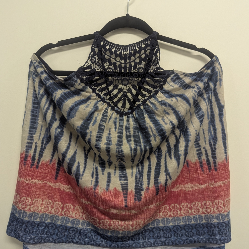 Rue21 Blue Tie-Dye Halter Top with Crochet